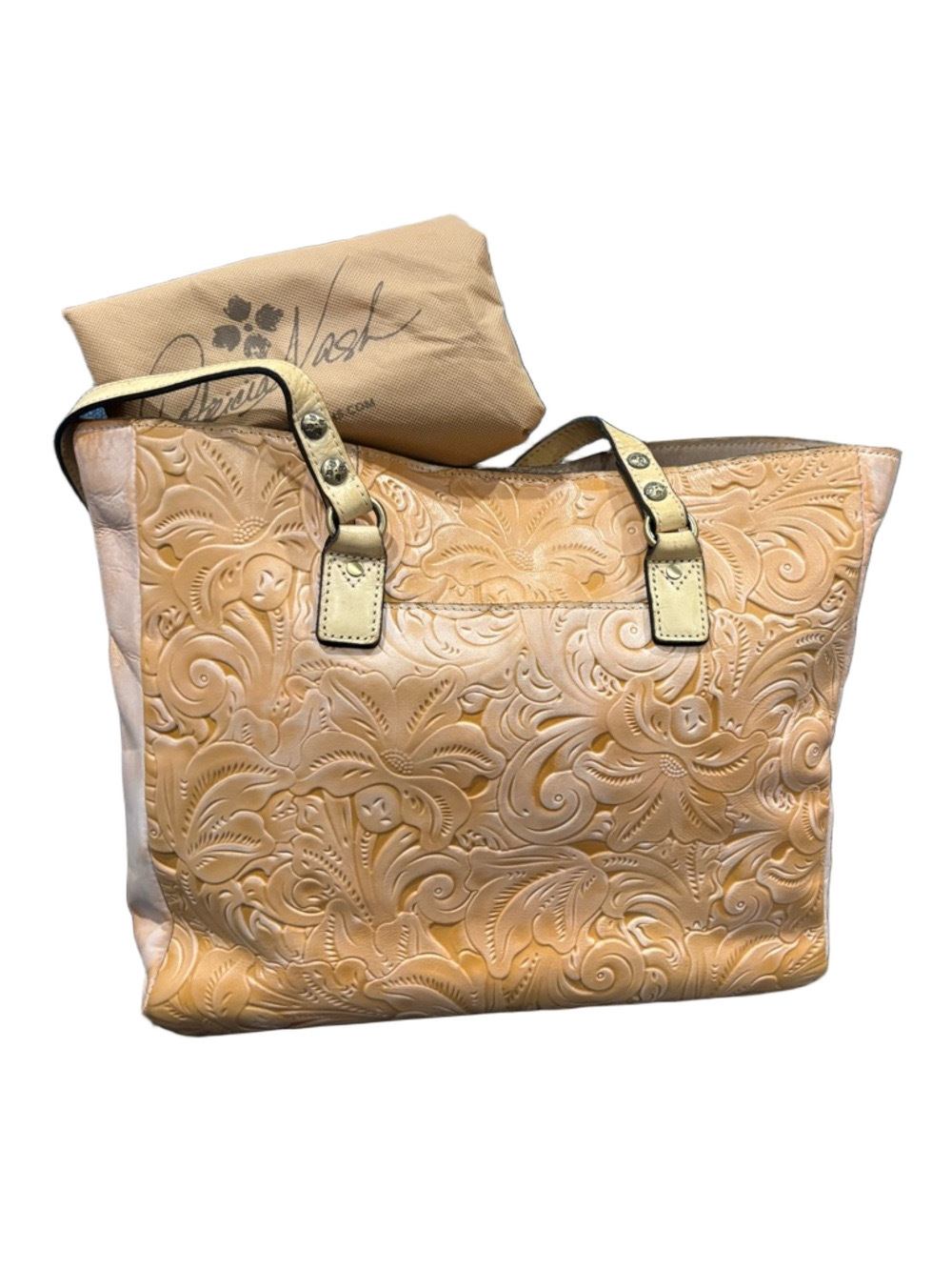 Patricia Nash Tooled Leather Tote Bag w/ Dust Bag Floral Embossed Boho EUC
